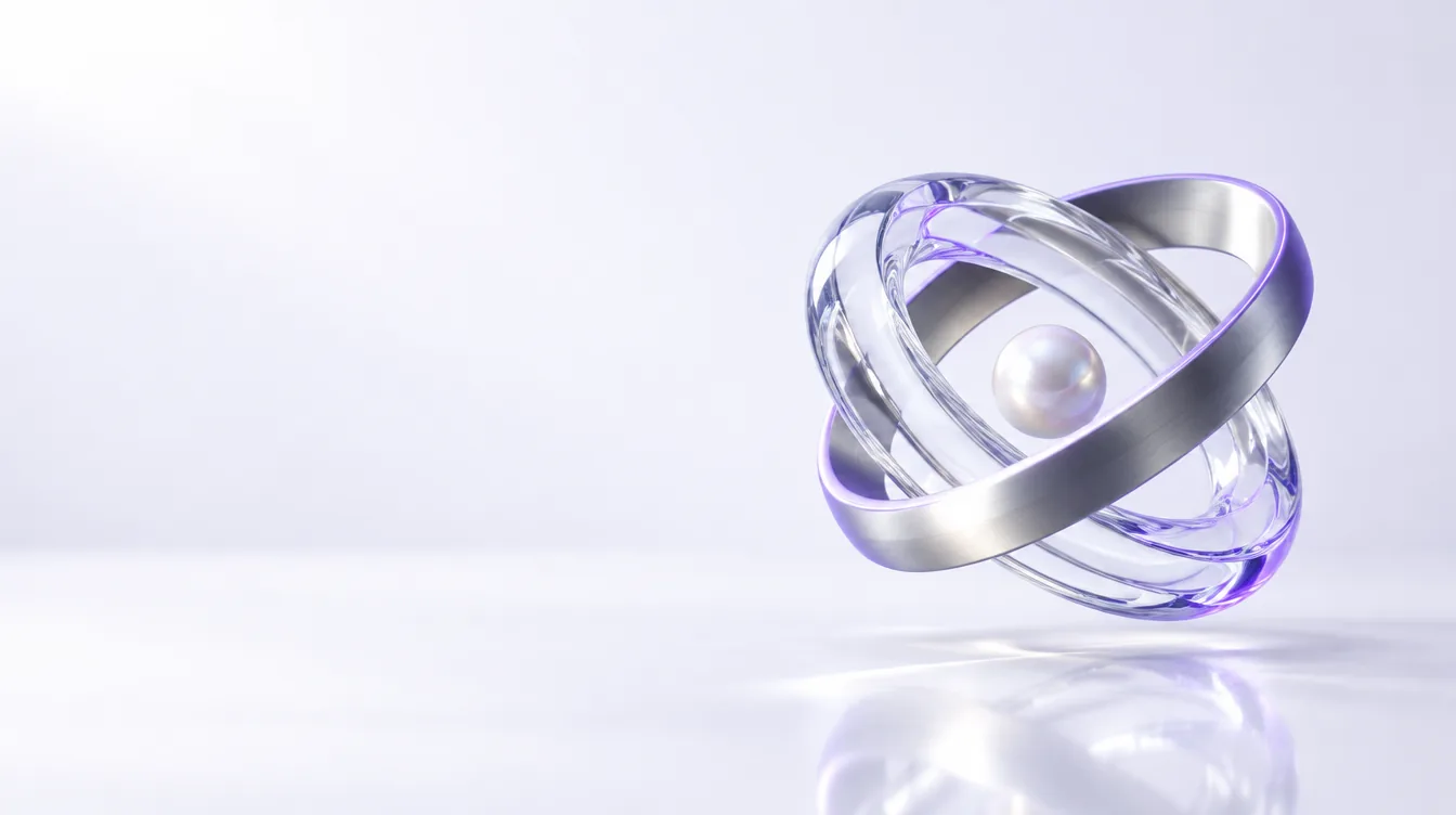 Escultura de vidro e metal com órbita violeta